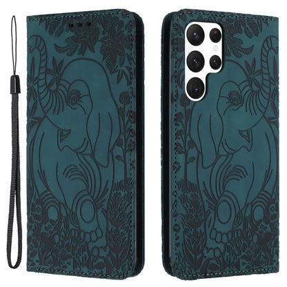 For Samsung Galaxy S23 Ultra Case Elephant Pattern Wallet PU Leather Book Style Phone Cover