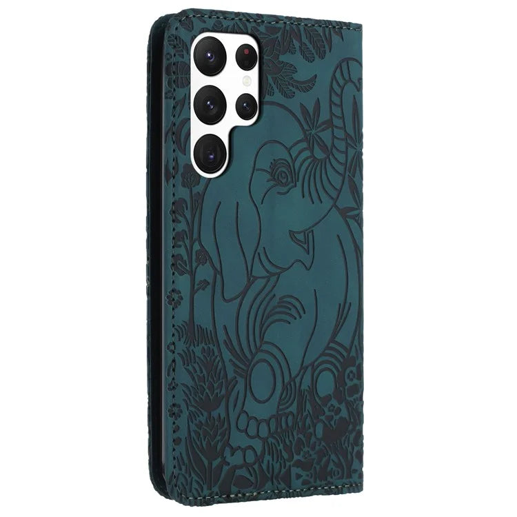 For Samsung Galaxy S23 Ultra Case Elephant Pattern Wallet PU Leather Book Style Phone Cover