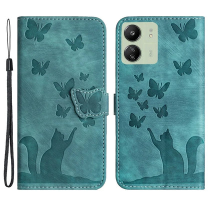 For Xiaomi Redmi 13C 4G / 5G / 13R 5G / Poco M6 5G / Poco C65 4G Case Cat Butterfly Imprinted Leather Magnetic Clasp Phone Cover