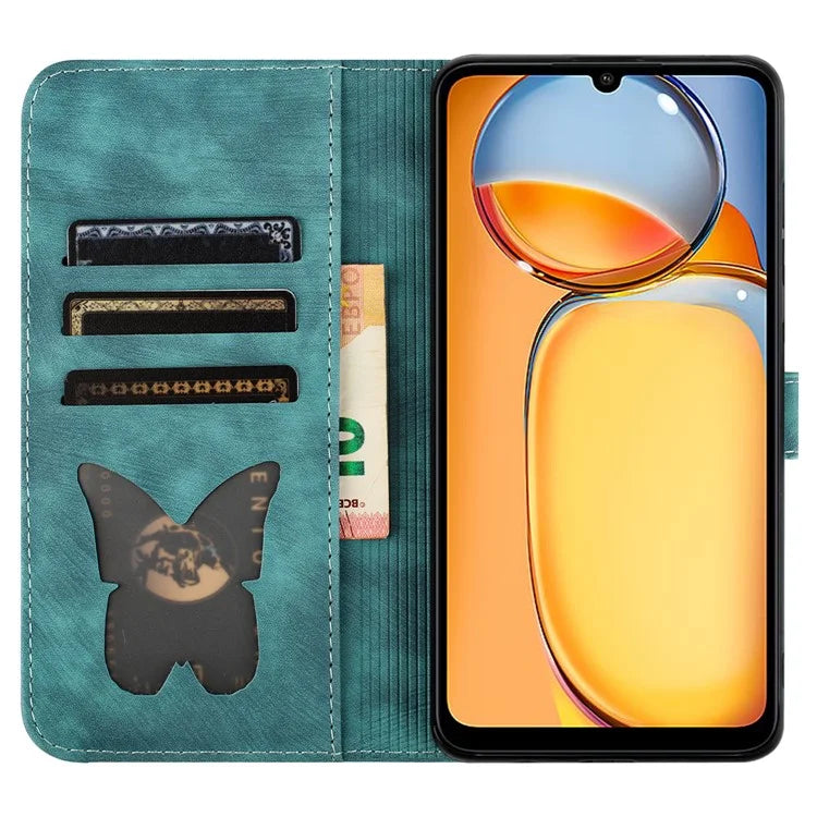For Xiaomi Redmi 13C 4G / 5G / 13R 5G / Poco M6 5G / Poco C65 4G Case Cat Butterfly Imprinted Leather Magnetic Clasp Phone Cover