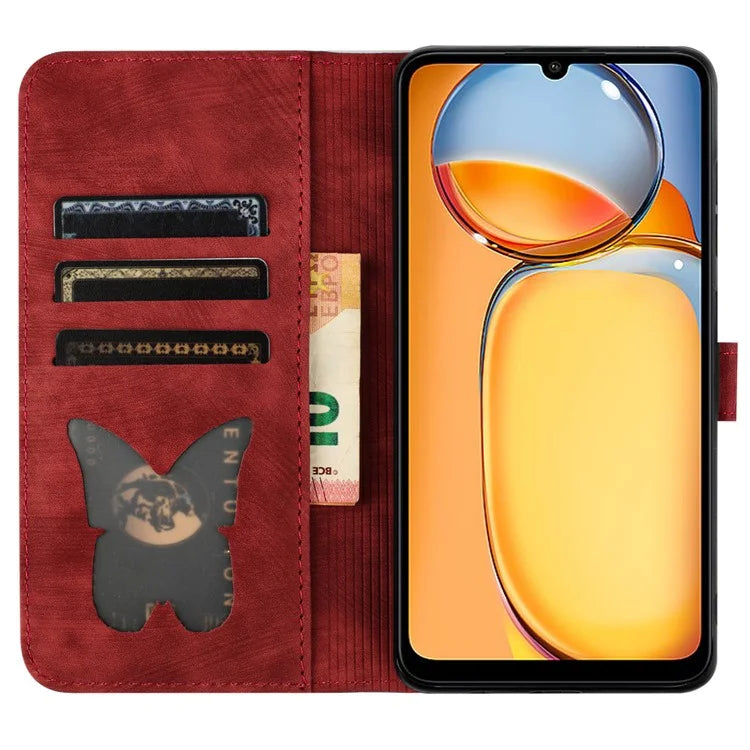For Xiaomi Redmi 13C 4G / 5G / 13R 5G / Poco M6 5G / Poco C65 4G Case Cat Butterfly Imprinted Leather Magnetic Clasp Phone Cover