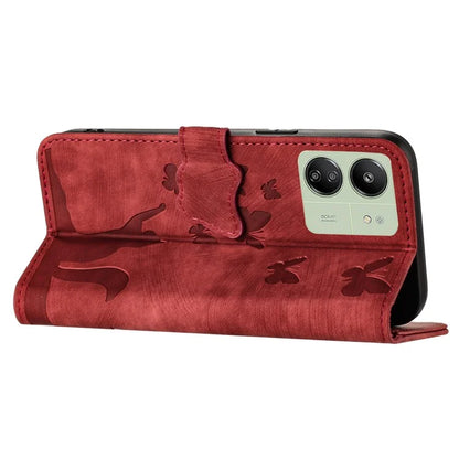 For Xiaomi Redmi 13C 4G / 5G / 13R 5G / Poco M6 5G / Poco C65 4G Case Cat Butterfly Imprinted Leather Magnetic Clasp Phone Cover