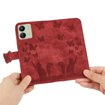 For Xiaomi Redmi 13C 4G / 5G / 13R 5G / Poco M6 5G / Poco C65 4G Case Cat Butterfly Imprinted Leather Magnetic Clasp Phone Cover