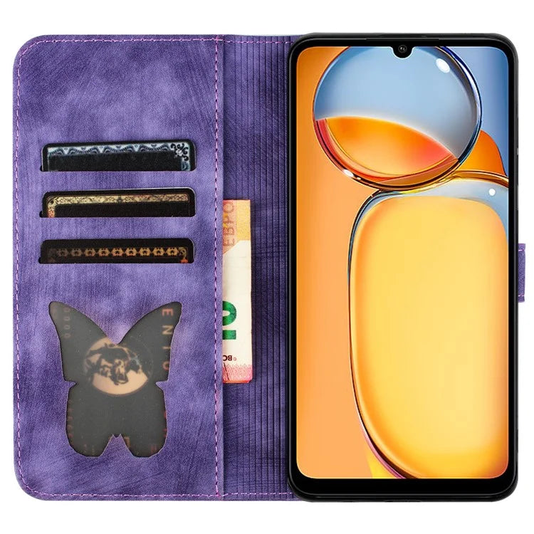 For Xiaomi Redmi 13C 4G / 5G / 13R 5G / Poco M6 5G / Poco C65 4G Case Cat Butterfly Imprinted Leather Magnetic Clasp Phone Cover