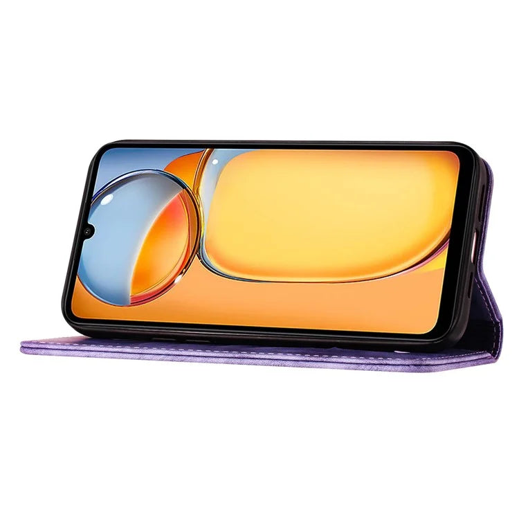 For Xiaomi Redmi 13C 4G / 5G / 13R 5G / Poco M6 5G / Poco C65 4G Case Cat Butterfly Imprinted Leather Magnetic Clasp Phone Cover