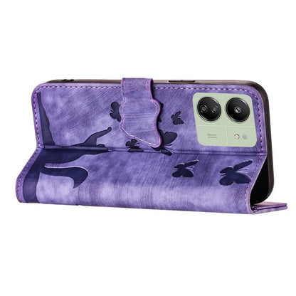 For Xiaomi Redmi 13C 4G / 5G / 13R 5G / Poco M6 5G / Poco C65 4G Case Cat Butterfly Imprinted Leather Magnetic Clasp Phone Cover