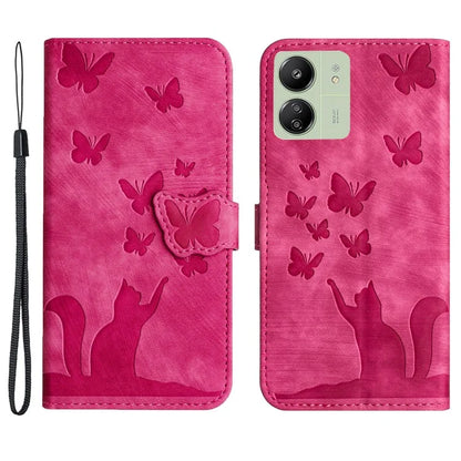 For Xiaomi Redmi 13C 4G / 5G / 13R 5G / Poco M6 5G / Poco C65 4G Case Cat Butterfly Imprinted Leather Magnetic Clasp Phone Cover