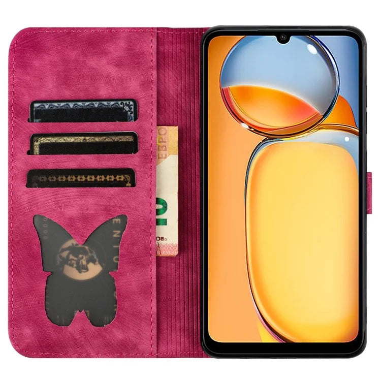 For Xiaomi Redmi 13C 4G / 5G / 13R 5G / Poco M6 5G / Poco C65 4G Case Cat Butterfly Imprinted Leather Magnetic Clasp Phone Cover