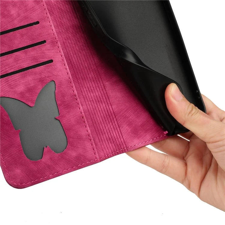 For Xiaomi Redmi 13C 4G / 5G / 13R 5G / Poco M6 5G / Poco C65 4G Case Cat Butterfly Imprinted Leather Magnetic Clasp Phone Cover