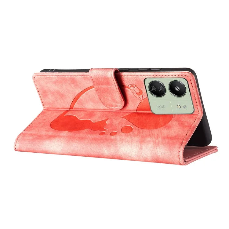 For Xiaomi Redmi 13C 4G / 5G / 13R 5G / Poco M6 5G / Poco C65 4G Case Cute Cat Imprint PU Leather Wallet Phone Cover