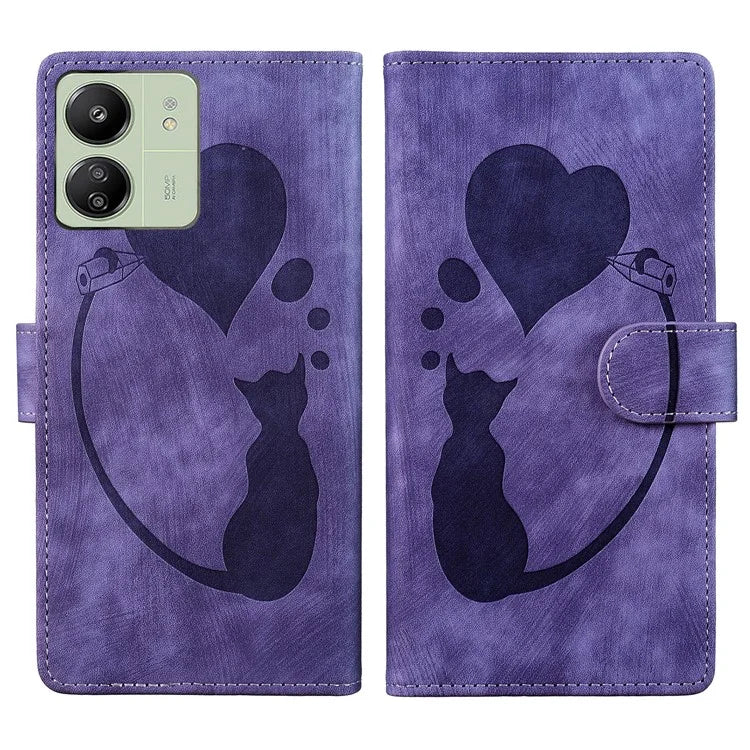 For Xiaomi Redmi 13C 4G / 5G / 13R 5G / Poco M6 5G / Poco C65 4G Case Cute Cat Imprint PU Leather Wallet Phone Cover