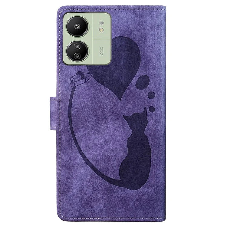 For Xiaomi Redmi 13C 4G / 5G / 13R 5G / Poco M6 5G / Poco C65 4G Case Cute Cat Imprint PU Leather Wallet Phone Cover
