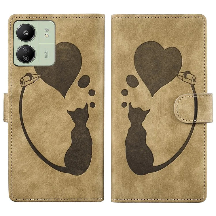 For Xiaomi Redmi 13C 4G / 5G / 13R 5G / Poco M6 5G / Poco C65 4G Case Cute Cat Imprint PU Leather Wallet Phone Cover