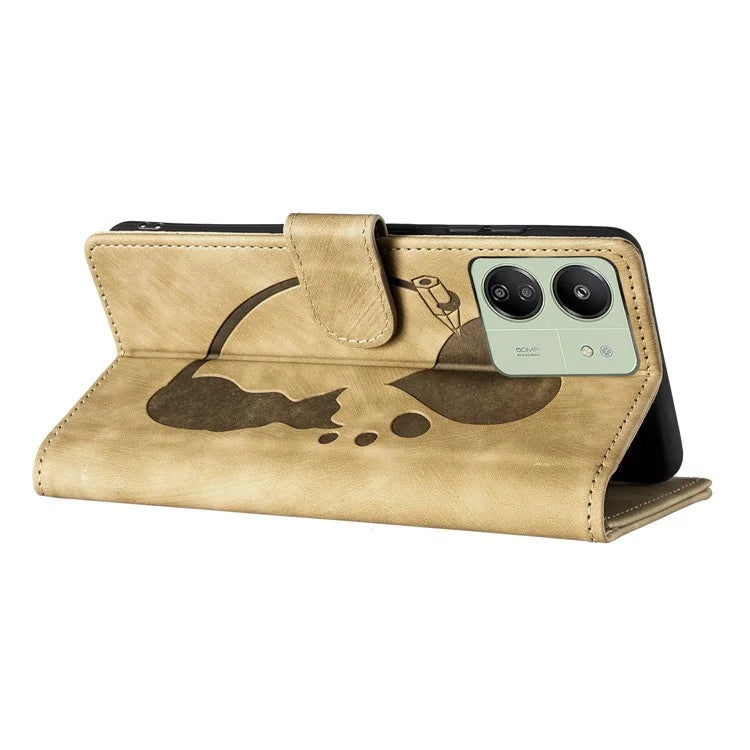 For Xiaomi Redmi 13C 4G / 5G / 13R 5G / Poco M6 5G / Poco C65 4G Case Cute Cat Imprint PU Leather Wallet Phone Cover