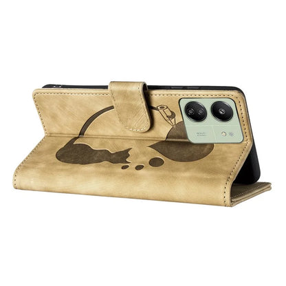 For Xiaomi Redmi 13C 4G / 5G / 13R 5G / Poco M6 5G / Poco C65 4G Case Cute Cat Imprint PU Leather Wallet Phone Cover