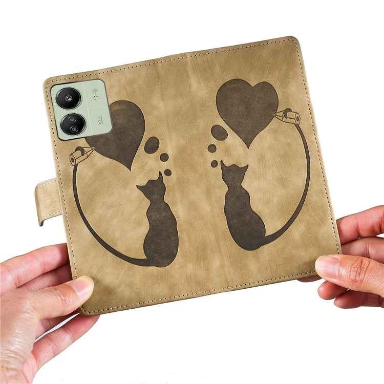 For Xiaomi Redmi 13C 4G / 5G / 13R 5G / Poco M6 5G / Poco C65 4G Case Cute Cat Imprint PU Leather Wallet Phone Cover