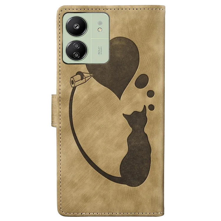 For Xiaomi Redmi 13C 4G / 5G / 13R 5G / Poco M6 5G / Poco C65 4G Case Cute Cat Imprint PU Leather Wallet Phone Cover