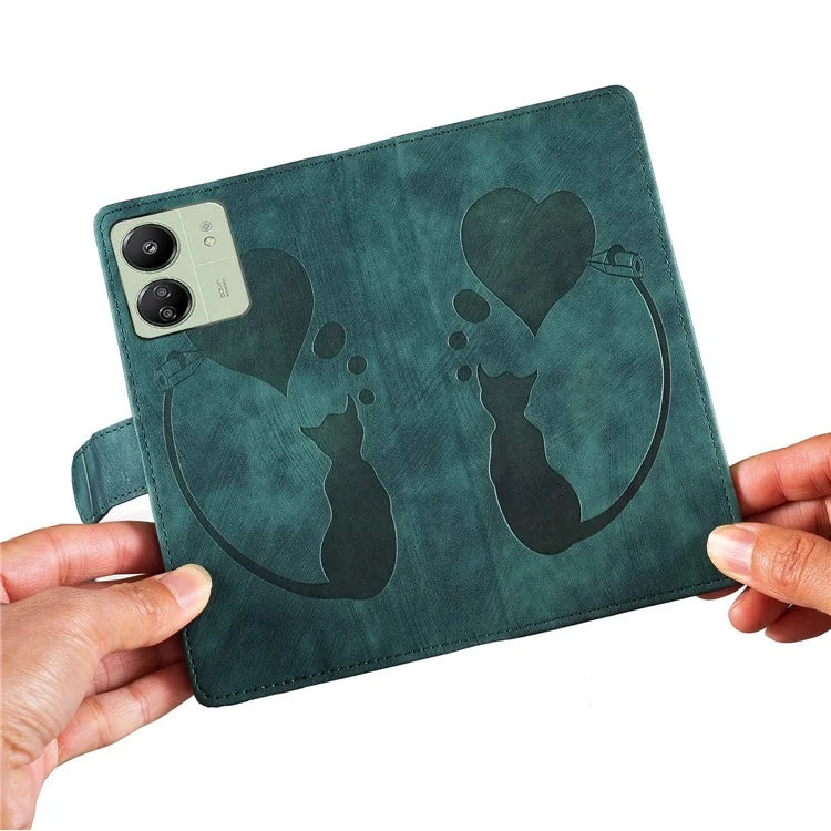 For Xiaomi Redmi 13C 4G / 5G / 13R 5G / Poco M6 5G / Poco C65 4G Case Cute Cat Imprint PU Leather Wallet Phone Cover