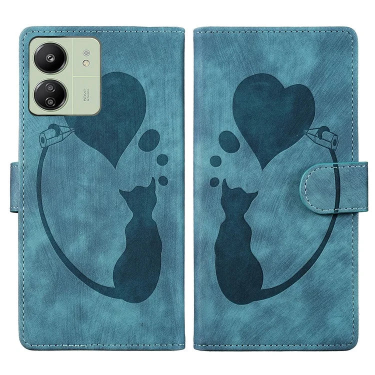 For Xiaomi Redmi 13C 4G / 5G / 13R 5G / Poco M6 5G / Poco C65 4G Case Cute Cat Imprint PU Leather Wallet Phone Cover