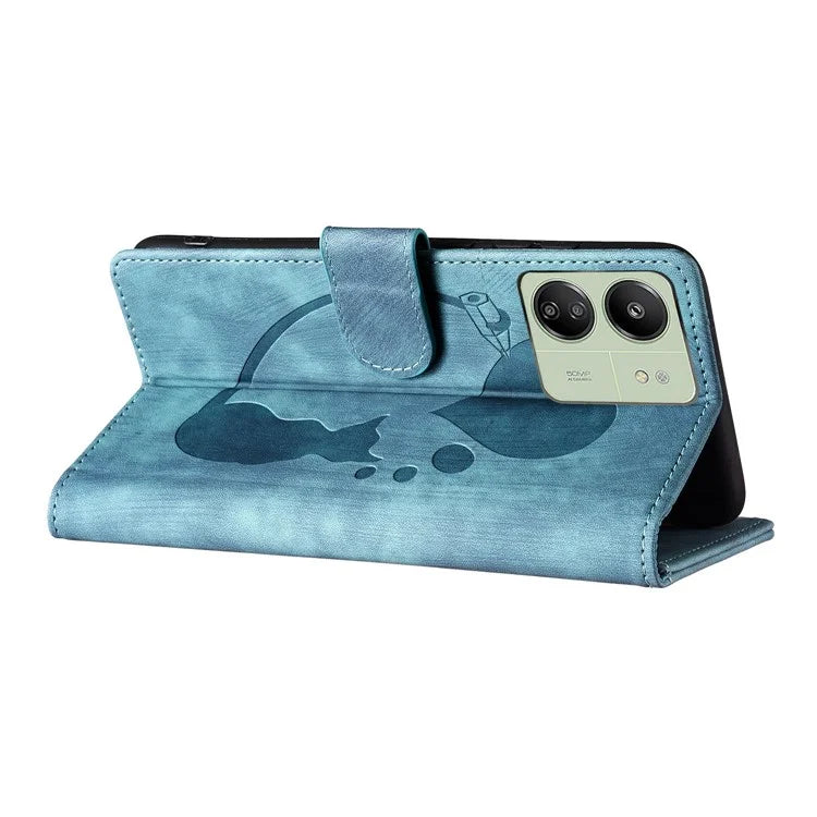 For Xiaomi Redmi 13C 4G / 5G / 13R 5G / Poco M6 5G / Poco C65 4G Case Cute Cat Imprint PU Leather Wallet Phone Cover
