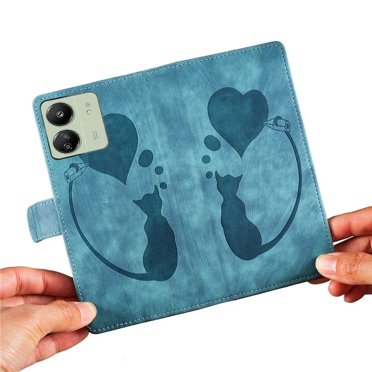 For Xiaomi Redmi 13C 4G / 5G / 13R 5G / Poco M6 5G / Poco C65 4G Case Cute Cat Imprint PU Leather Wallet Phone Cover