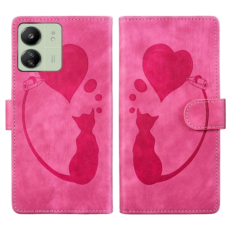 For Xiaomi Redmi 13C 4G / 5G / 13R 5G / Poco M6 5G / Poco C65 4G Case Cute Cat Imprint PU Leather Wallet Phone Cover