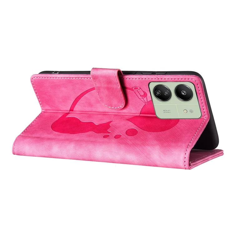 For Xiaomi Redmi 13C 4G / 5G / 13R 5G / Poco M6 5G / Poco C65 4G Case Cute Cat Imprint PU Leather Wallet Phone Cover