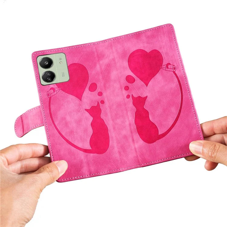 For Xiaomi Redmi 13C 4G / 5G / 13R 5G / Poco M6 5G / Poco C65 4G Case Cute Cat Imprint PU Leather Wallet Phone Cover