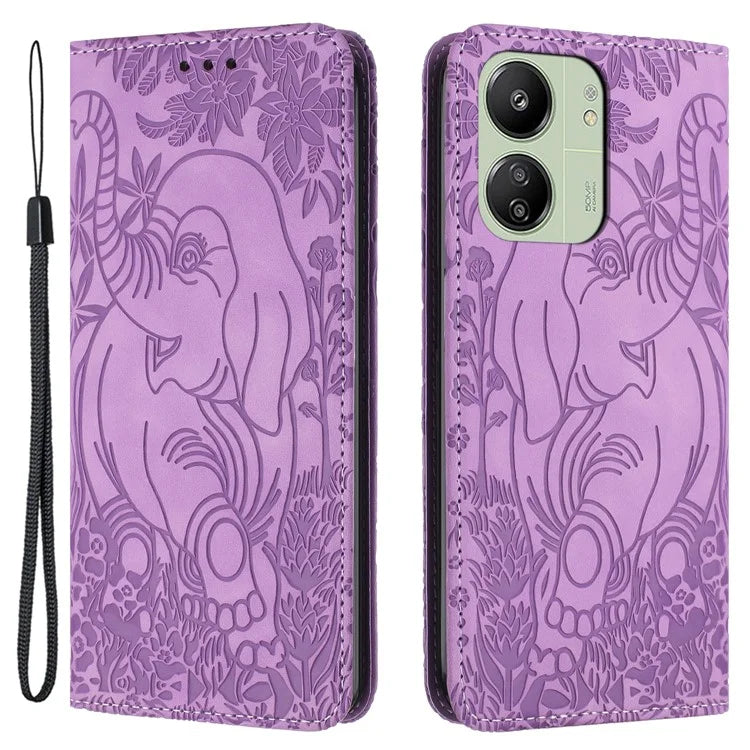 For Xiaomi Redmi 13C 4G / 5G / 13R 5G / Poco M6 5G / Poco C65 4G Wallet Case Elephant Pattern Leather Phone Cover