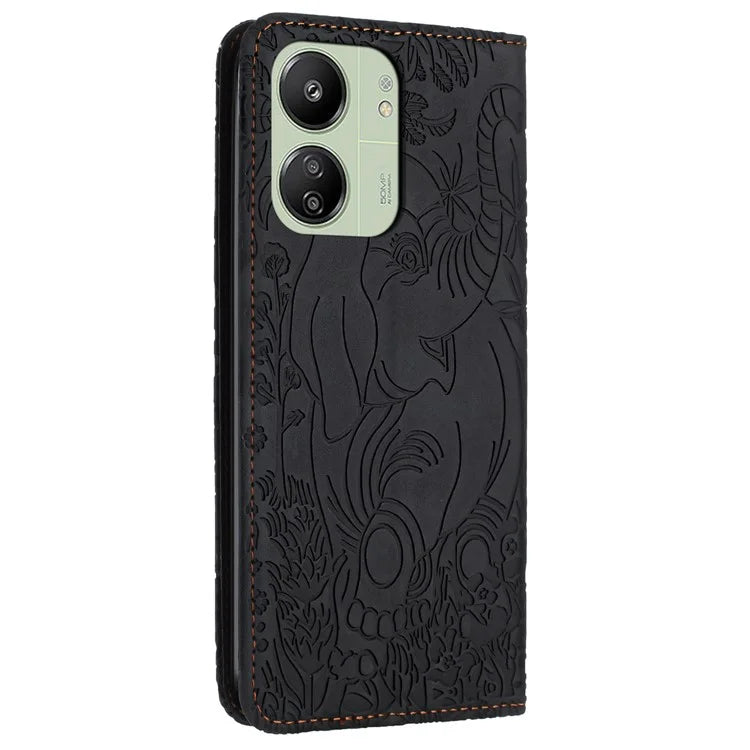For Xiaomi Redmi 13C 4G / 5G / 13R 5G / Poco M6 5G / Poco C65 4G Wallet Case Elephant Pattern Leather Phone Cover