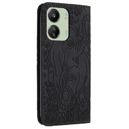 For Xiaomi Redmi 13C 4G / 5G / 13R 5G / Poco M6 5G / Poco C65 4G Wallet Case Elephant Pattern Leather Phone Cover