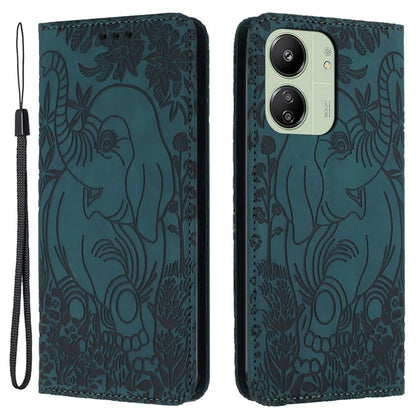 For Xiaomi Redmi 13C 4G / 5G / 13R 5G / Poco M6 5G / Poco C65 4G Wallet Case Elephant Pattern Leather Phone Cover