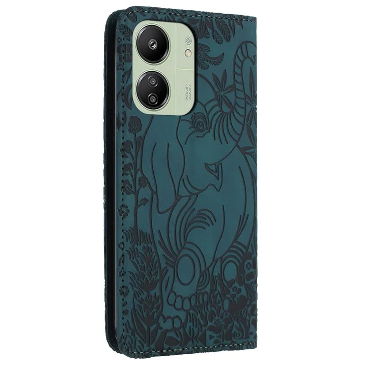 For Xiaomi Redmi 13C 4G / 5G / 13R 5G / Poco M6 5G / Poco C65 4G Wallet Case Elephant Pattern Leather Phone Cover