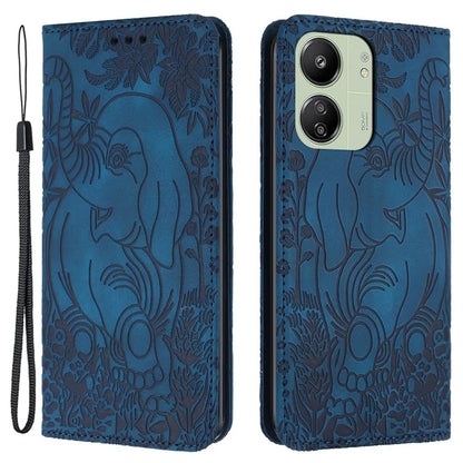 For Xiaomi Redmi 13C 4G / 5G / 13R 5G / Poco M6 5G / Poco C65 4G Wallet Case Elephant Pattern Leather Phone Cover