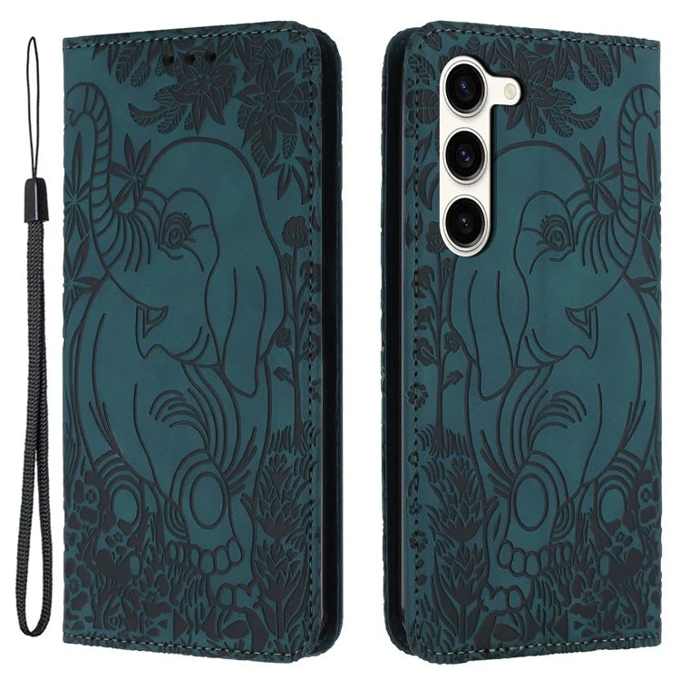 For Samsung Galaxy S23+ Case Elephant Pattern Anti-Drop Leather Phone Cover
