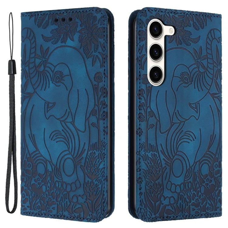 For Samsung Galaxy S23+ Case Elephant Pattern Anti-Drop Leather Phone Cover