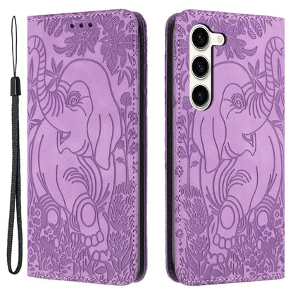 For Samsung Galaxy S23+ Case Elephant Pattern Anti-Drop Leather Phone Cover