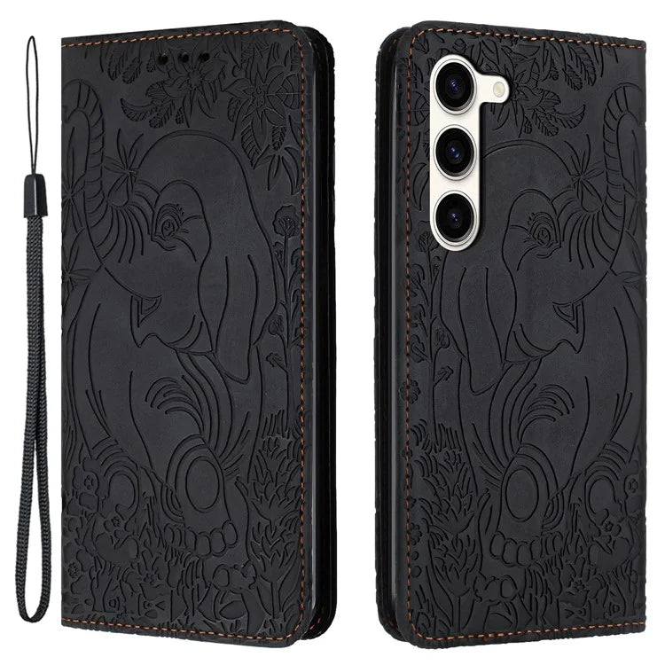 For Samsung Galaxy S23+ Case Elephant Pattern Anti-Drop Leather Phone Cover