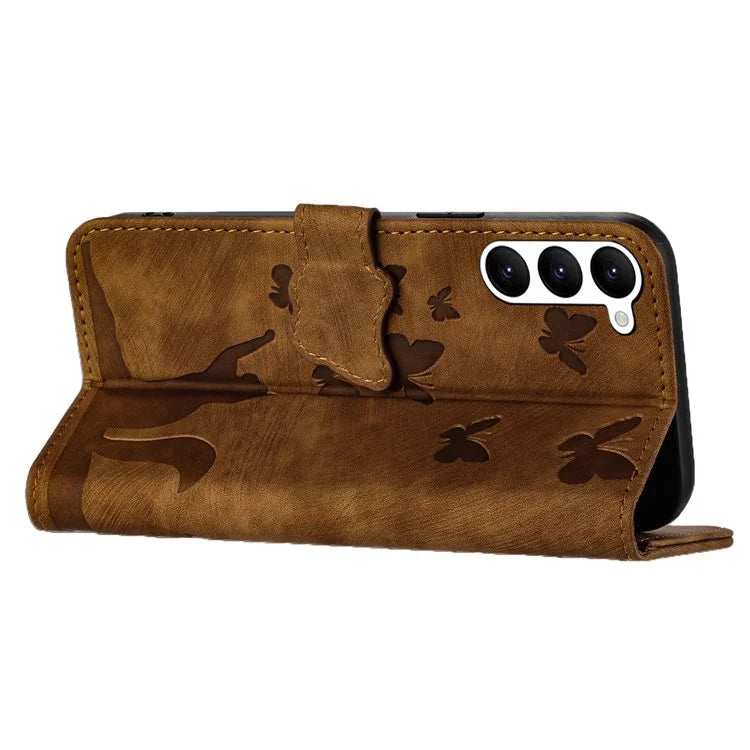For Samsung Galaxy S23 Case Butterfly Cat Imprinting Leather Folio Phone Cover