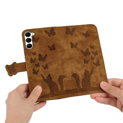 For Samsung Galaxy S23 Case Butterfly Cat Imprinting Leather Folio Phone Cover