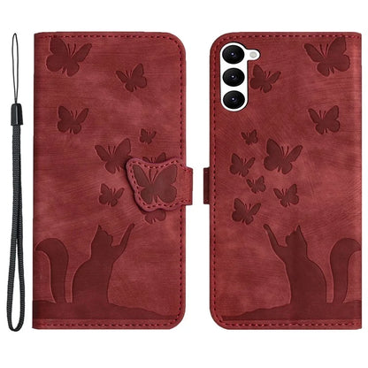 For Samsung Galaxy S23 Case Butterfly Cat Imprinting Leather Folio Phone Cover