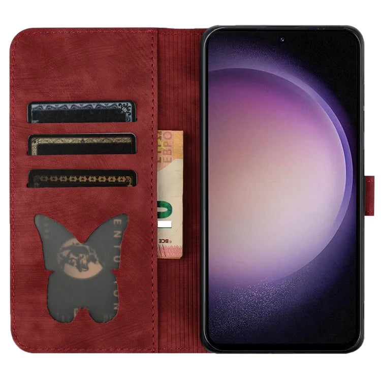 For Samsung Galaxy S23 Case Butterfly Cat Imprinting Leather Folio Phone Cover