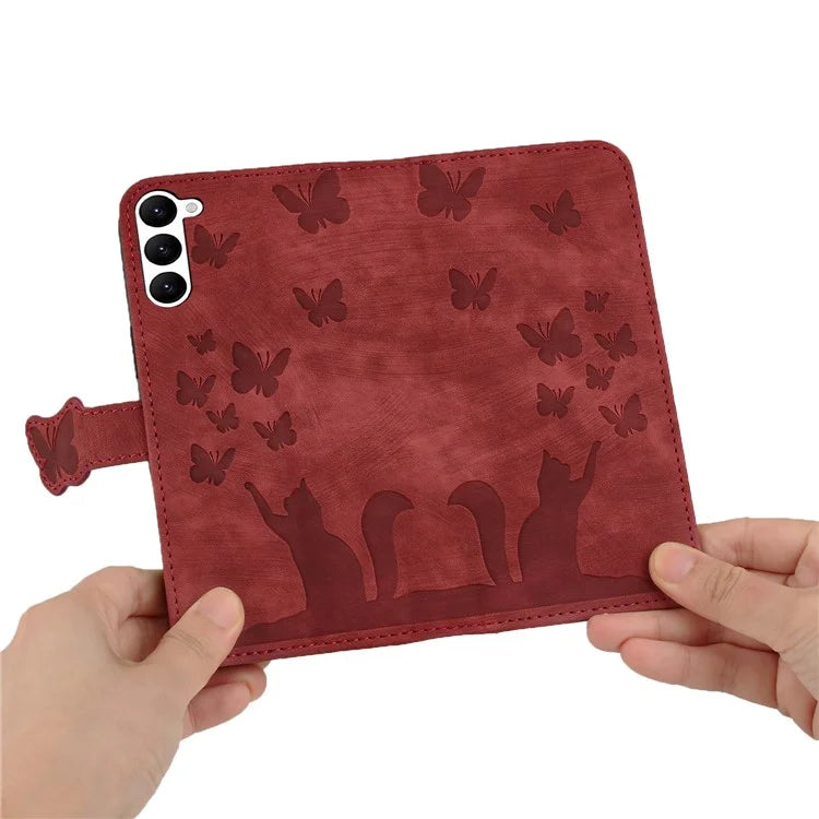 For Samsung Galaxy S23 Case Butterfly Cat Imprinting Leather Folio Phone Cover