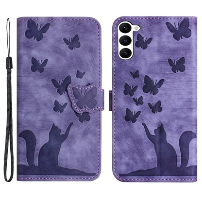 For Samsung Galaxy S23 Case Butterfly Cat Imprinting Leather Folio Phone Cover