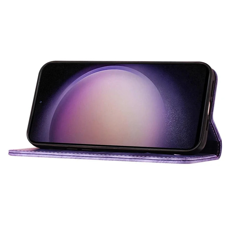 For Samsung Galaxy S23 Case Butterfly Cat Imprinting Leather Folio Phone Cover