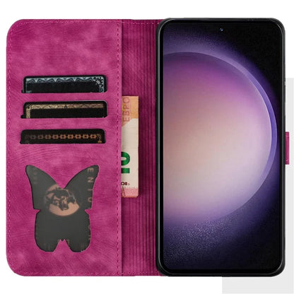 For Samsung Galaxy S23 Case Butterfly Cat Imprinting Leather Folio Phone Cover