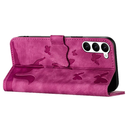 For Samsung Galaxy S23 Case Butterfly Cat Imprinting Leather Folio Phone Cover