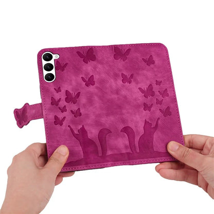 For Samsung Galaxy S23 Case Butterfly Cat Imprinting Leather Folio Phone Cover