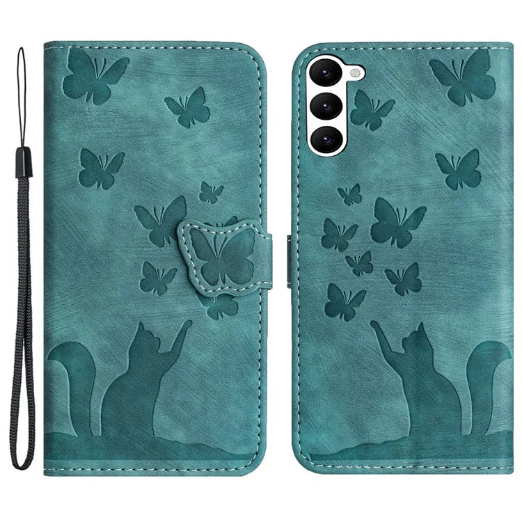 For Samsung Galaxy S23 Case Butterfly Cat Imprinting Leather Folio Phone Cover