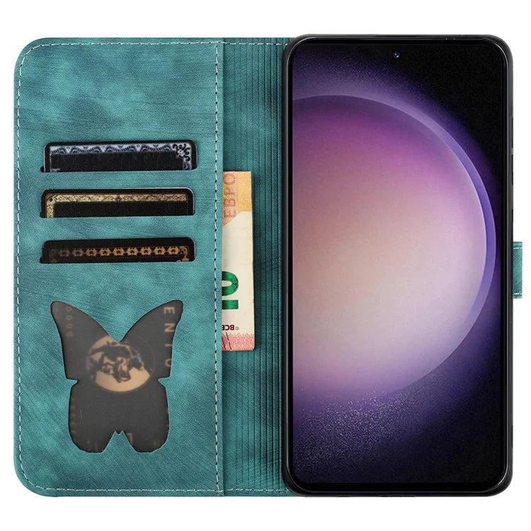 For Samsung Galaxy S23 Case Butterfly Cat Imprinting Leather Folio Phone Cover